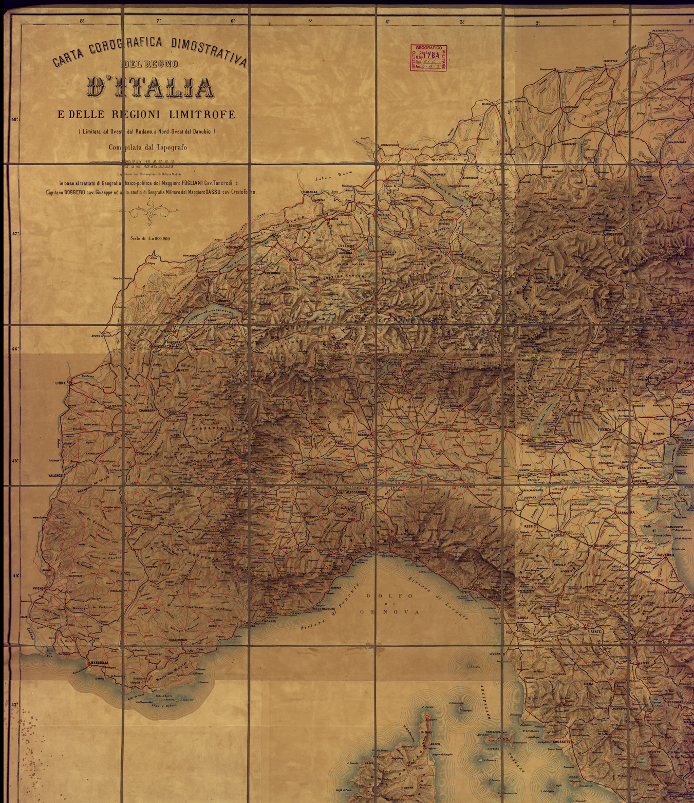 (N:841) CARTA COROGRAFICA DIMOSTRATIVA DEL REGNO D'ITALIA E DELLE ALTRE REGIONI LIMITROFE   

 (B0008042, B0008043, B0008044, B0008045) Carte e stampe antiche: riproduzione a colori su carta (formato A1)