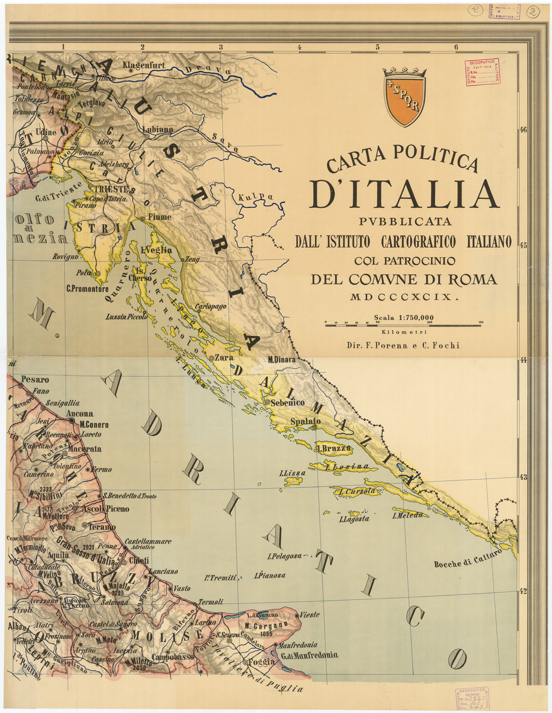 (N:4533) CARTA POLITICA D'ITALIA PUBBLICATA DALL'ISTITUTO CARTOGRAFICO ITALIANO COL PATROCINIO DEL COMUNE DI ROMA MDCCCXCIX.  - Foglio 2 (B0008061) Carte e stampe antiche: riproduzione a colori su carta (formato A1)
