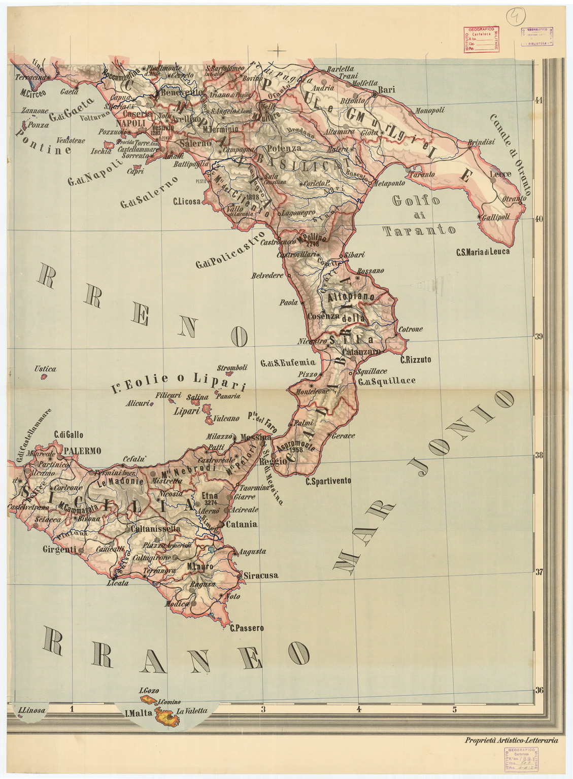 (N:4537) CARTA POLITICA D'ITALIA PUBBLICATA DALL'ISTITUTO CARTOGRAFICO ITALIANO COL PATROCINIO DEL COMUNE DI ROMA MDCCCXCIX.  - Foglio 4 (B0008065) Carte e stampe antiche: riproduzione a colori su carta (formato A1)