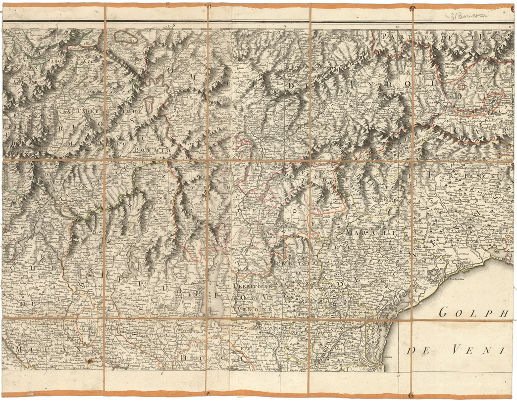 (N:8460) CARTE DE LA PARTIE SEPTENTRIONALE DE L'ITALIE PAR M. CHAUCHARD, CAPITAINE D'INFANTERIE ET INGENIEUR MILITAIRE. A PARIS CHEZ LE S. DEZAUCHE, ECC.. - Foglio 2 (B0008142) Carte e stampe antiche: riproduzione a colori su carta (formato A1)