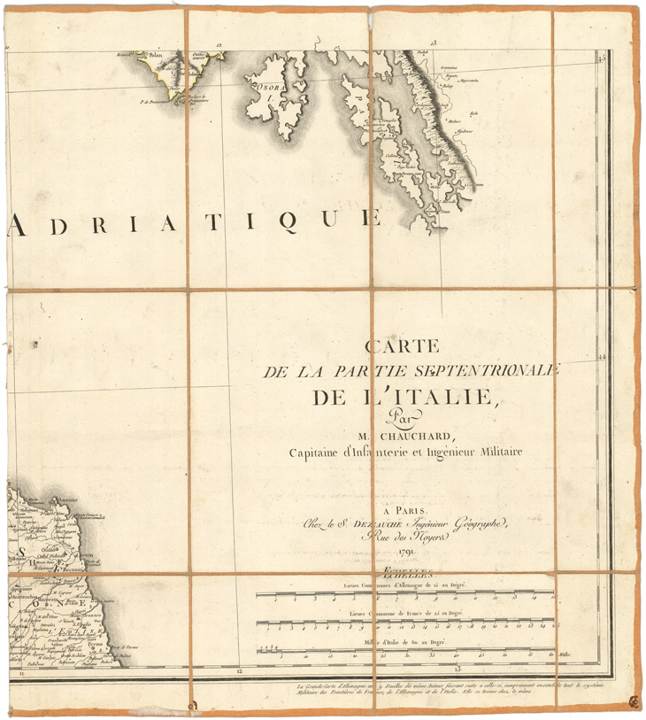 (N:8464) CARTE DE LA PARTIE SEPTENTRIONALE DE L'ITALIE PAR M. CHAUCHARD, CAPITAINE D'INFANTERIE ET INGENIEUR MILITAIRE. A PARIS CHEZ LE S. DEZAUCHE, ECC.. - Foglio 6 (B0008146) Carte e stampe antiche: riproduzione a colori su carta (formato A1)