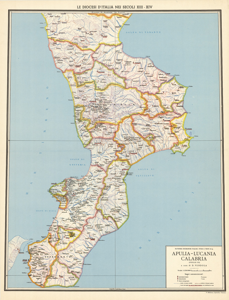 (N:11422) LE DIOCESI D'ITALIA NEI SECOLI XIII-XIV - Apulia-Lucania-Calabria - Foglio 2 (B0008184) Carte e stampe antiche: riproduzione a colori su carta (formato A1)