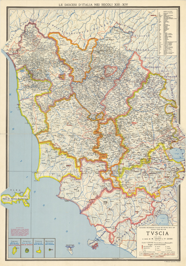 (N:11431) LE DIOCESI D'ITALIA NEI SECOLI XIII-XIV - Tuscia (B0008194) Carte e stampe antiche: riproduzione a colori su carta (formato A1)