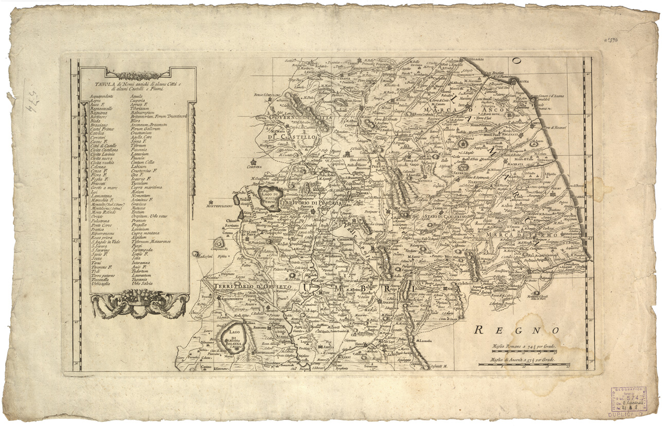 (N:13028) NUOVA CARTA GEOGRAFICA DELLO STATO ECCLESIASTICO DELINEATA DAL P. CRISTOFORO MAIRE D.A C.A DI GESU' SULLE COMUNI OSSERVAZIONI SUE E DEL P. RUGGIERO GIUS.E BOSCOVICH. D.A MED.A C.A. - Foglio 3 (B0002698, B0008255) Carte e stampe antiche: riproduzione a colori su carta (formato A1)