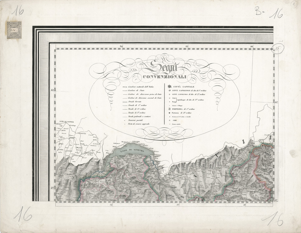 (N:10455) GRAN CARTA D'ITALIA DISEGNATA ED INCISA COLLA SCORTA DELLE OPERE PIU' RECENTI ED ACCREDITATE DI GEOGRAFIA PUBBLICATA PER CURA DI G. CIVELLI E COMP. ... - Foglio 1 - Segni Convenzionali - Domodossola (B0008288) Carte e stampe antiche: riproduzione a colori su carta (formato A1)