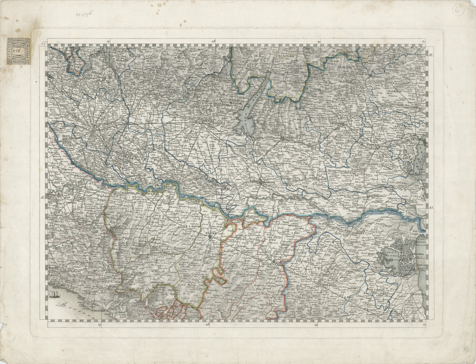(N:10479) GRAN CARTA D'ITALIA DISEGNATA ED INCISA COLLA SCORTA DELLE OPERE PIU' RECENTI ED ACCREDITATE DI GEOGRAFIA PUBBLICATA PER CURA DI G. CIVELLI E COMP. ... - Foglio 6 - Milano, Ferrara, Bologna, La Spezia (B0008293) Carte e stampe antiche: riproduzione a colori su carta (formato A1)