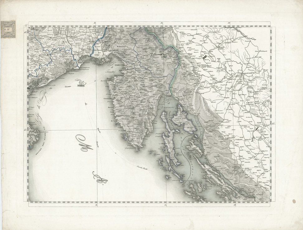 (N:10480) GRAN CARTA D'ITALIA DISEGNATA ED INCISA COLLA SCORTA DELLE OPERE PIU' RECENTI ED ACCREDITATE DI GEOGRAFIA PUBBLICATA PER CURA DI G. CIVELLI E COMP. ... - Foglio 7 - Trieste, Istria (B0008294) Carte e stampe antiche: riproduzione a colori su carta (formato A1)
