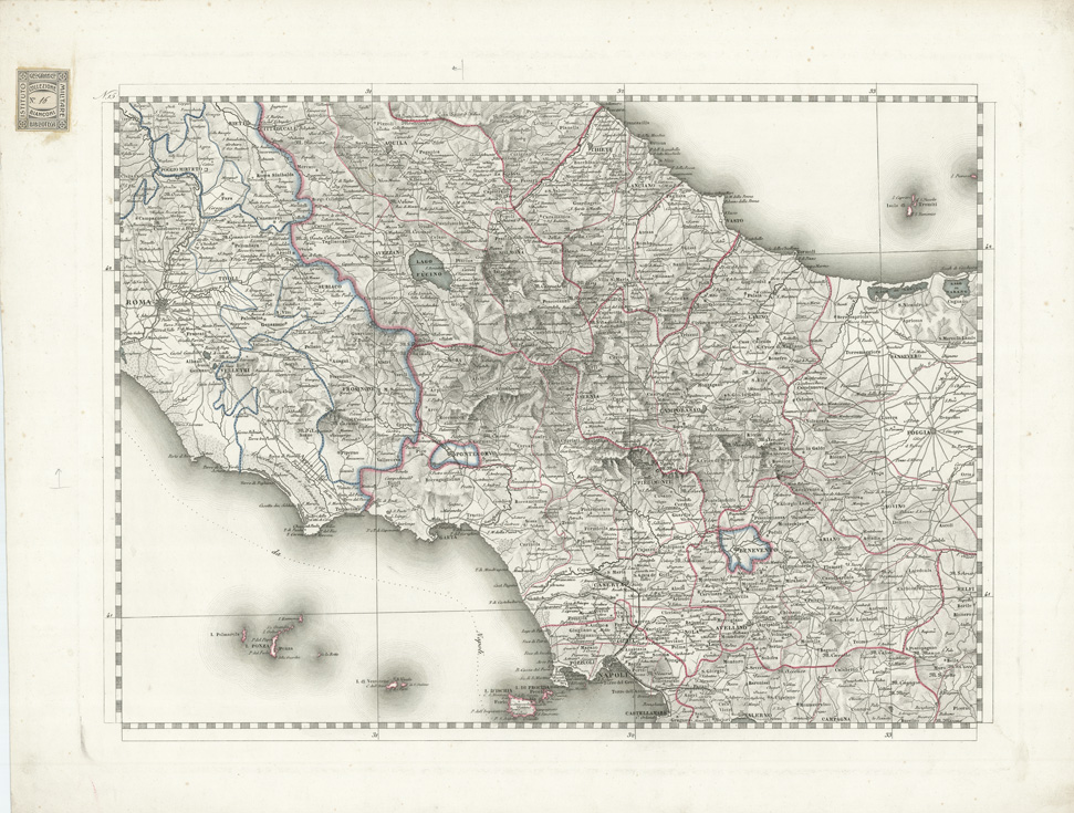 (N:10461) GRAN CARTA D'ITALIA DISEGNATA ED INCISA COLLA SCORTA DELLE OPERE PIU' RECENTI ED ACCREDITATE DI GEOGRAFIA PUBBLICATA PER CURA DI G. CIVELLI E COMP. ... - Foglio 15 - Roma, Napoli, Foggia, Chieti (B0008302) Carte e stampe antiche: riproduzione a colori su carta (formato A1)
