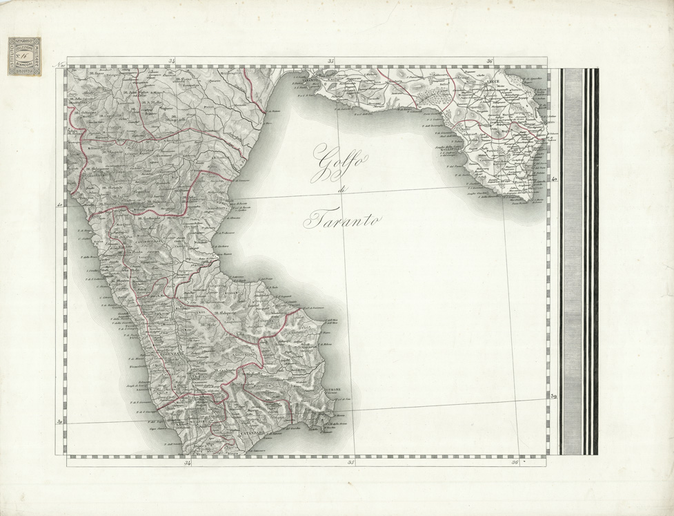 (N:10467) GRAN CARTA D'ITALIA DISEGNATA ED INCISA COLLA SCORTA DELLE OPERE PIU' RECENTI ED ACCREDITATE DI GEOGRAFIA PUBBLICATA PER CURA DI G. CIVELLI E COMP. ... - Foglio 20 - Lecce, Crotone, Cosenza (B0008307) Carte e stampe antiche: riproduzione a colori su carta (formato A1)