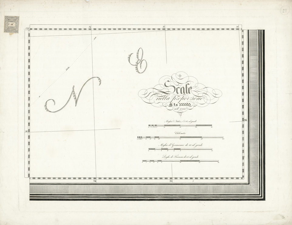 (N:10475) GRAN CARTA D'ITALIA DISEGNATA ED INCISA COLLA SCORTA DELLE OPERE PIU' RECENTI ED ACCREDITATE DI GEOGRAFIA PUBBLICATA PER CURA DI G. CIVELLI E COMP. ... - Foglio 28 - Scale grafiche (B0008315) Carte e stampe antiche: riproduzione a colori su carta (formato A1)