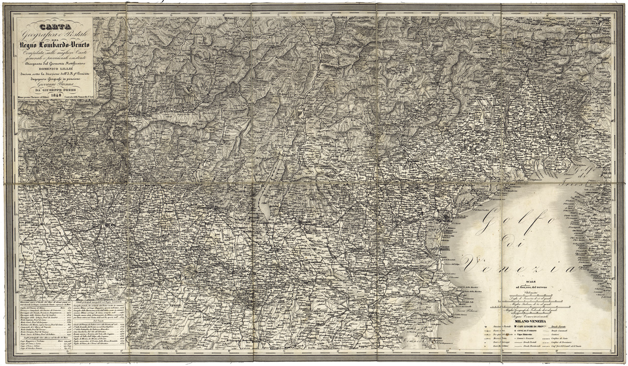 (N:5014) CARTA GEOGRAFICA E POSTALE DEL REGNO LOMBARDO-VENETO (B0008347) Carte e stampe antiche: riproduzione a colori su carta (formato A1)