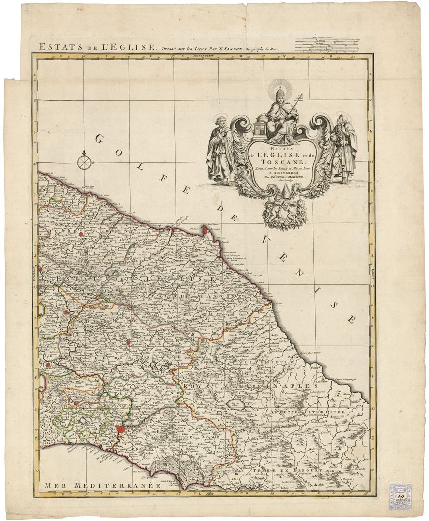 (N:9790) ESTATS DE L'EGLISE ET DE TOSCANE... - ESTAT DU GRAND DUC DE TOSCANE ET ESTAT DE L'EGLISE... - (Stato della Chiesa e di Toscana) - Parte orientale (B0008377) Carte e stampe antiche: riproduzione a colori su carta (formato A1)