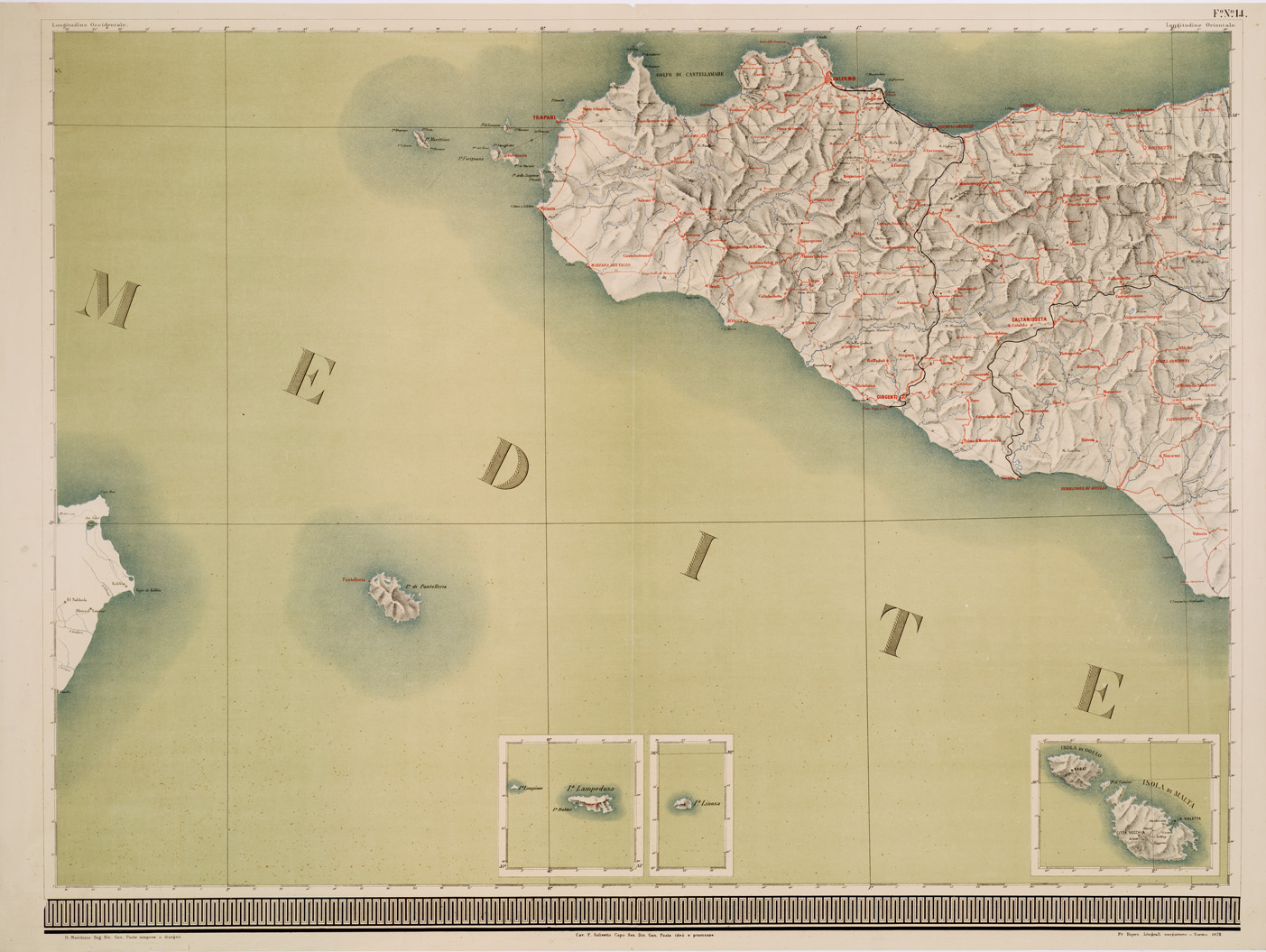 (N:5023) CARTA GEOGRAFICA POSTALE D'ITALIA... - Foglio 14 (B0008407) Carte e stampe antiche: riproduzione a colori su carta (formato A1)