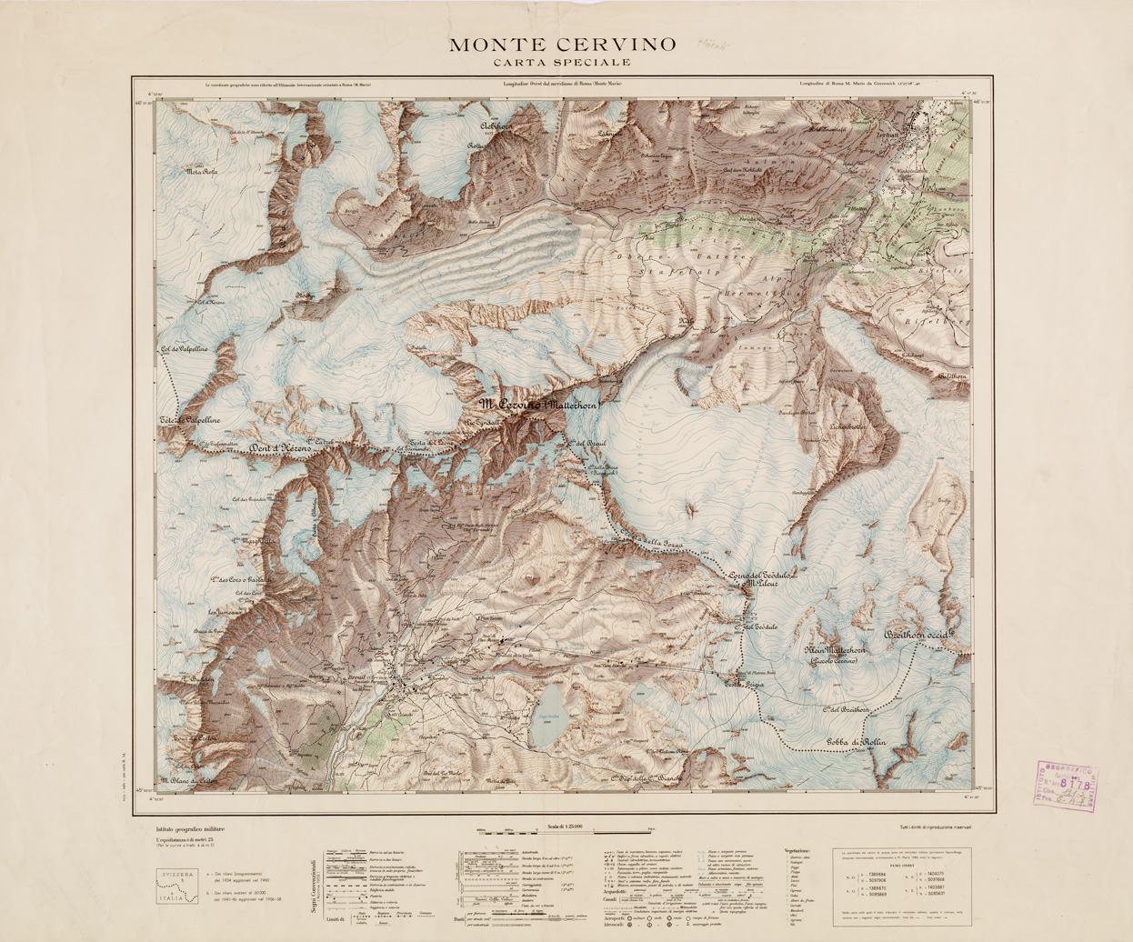 (N:12888) MONTE CERVINO CARTA SPECIALE (B0008422) Carte e stampe antiche: riproduzione a colori su carta (formato A1)
