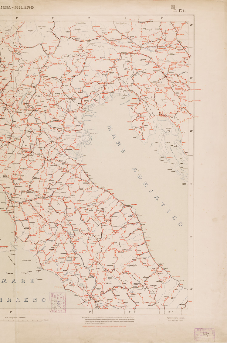 (N:5589) CARTA ITINERARIA SPECIALE D'ITALIA CON Tavola POLIOMETRICA - Foglio 1 - Roma-Milano (B0008424, B0008425, B8424-25) Carte e stampe antiche: riproduzione a colori su carta (formato A1)