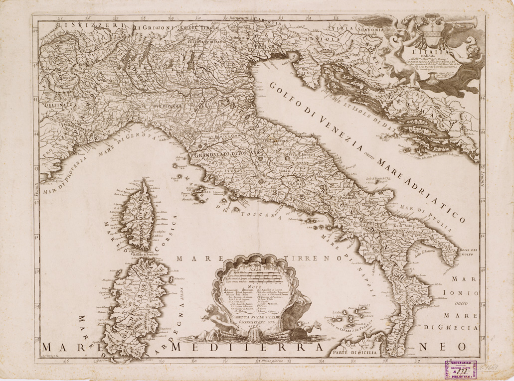 (N:11148) L'ITALIA DEDICATA ALL'ILL. E REV. SIG. MONSIG. GIO. BATTISTA SPINOLA... (B0008443) Carte e stampe antiche: riproduzione a colori su carta (formato A1)