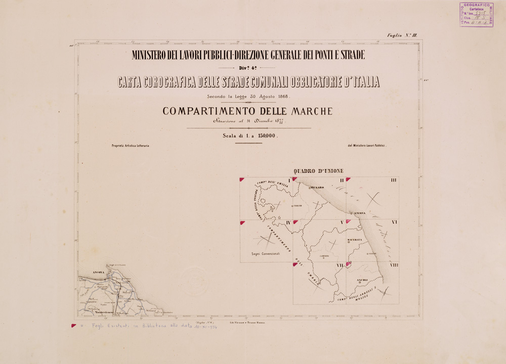 (N:3972) CARTA COROGRAFICA DELLE STRADE COMUNALI OBBLIGATORIE D'ITALIA - COMPARTIMENTO DELLE MARCHE... - Foglio 3 (B0008464) Carte e stampe antiche: riproduzione a colori su carta (formato A1)