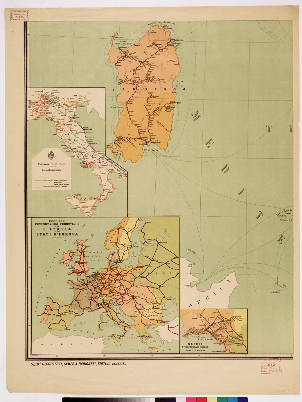 (N:16391) STRADE FERRATE ITALIANE IN ESERCIZIO IN COSTRUZIONE ED IN PROGETTO CON INDICAZIONE A COLORI DELLE DIVERSE PROVINCIE E DI TUTTE LE STAZIONI - Foglio 3 (B0008518) Carte e stampe antiche: riproduzione a colori su carta (formato A1)