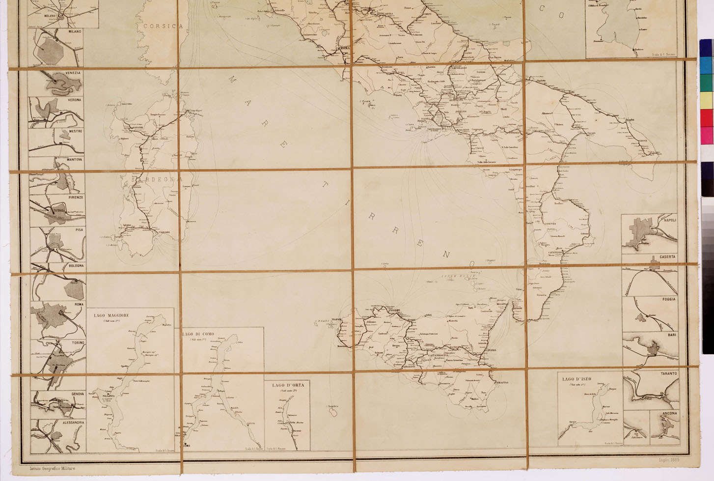(N:3796) CARTA DELLE FERROVIE E DELLE LINEE DI NAVIGAZIONE DEL REGNO D'ITALIA (B0008533, B0008534, B8533-34) Carte e stampe antiche: riproduzione a colori su carta (formato A1)