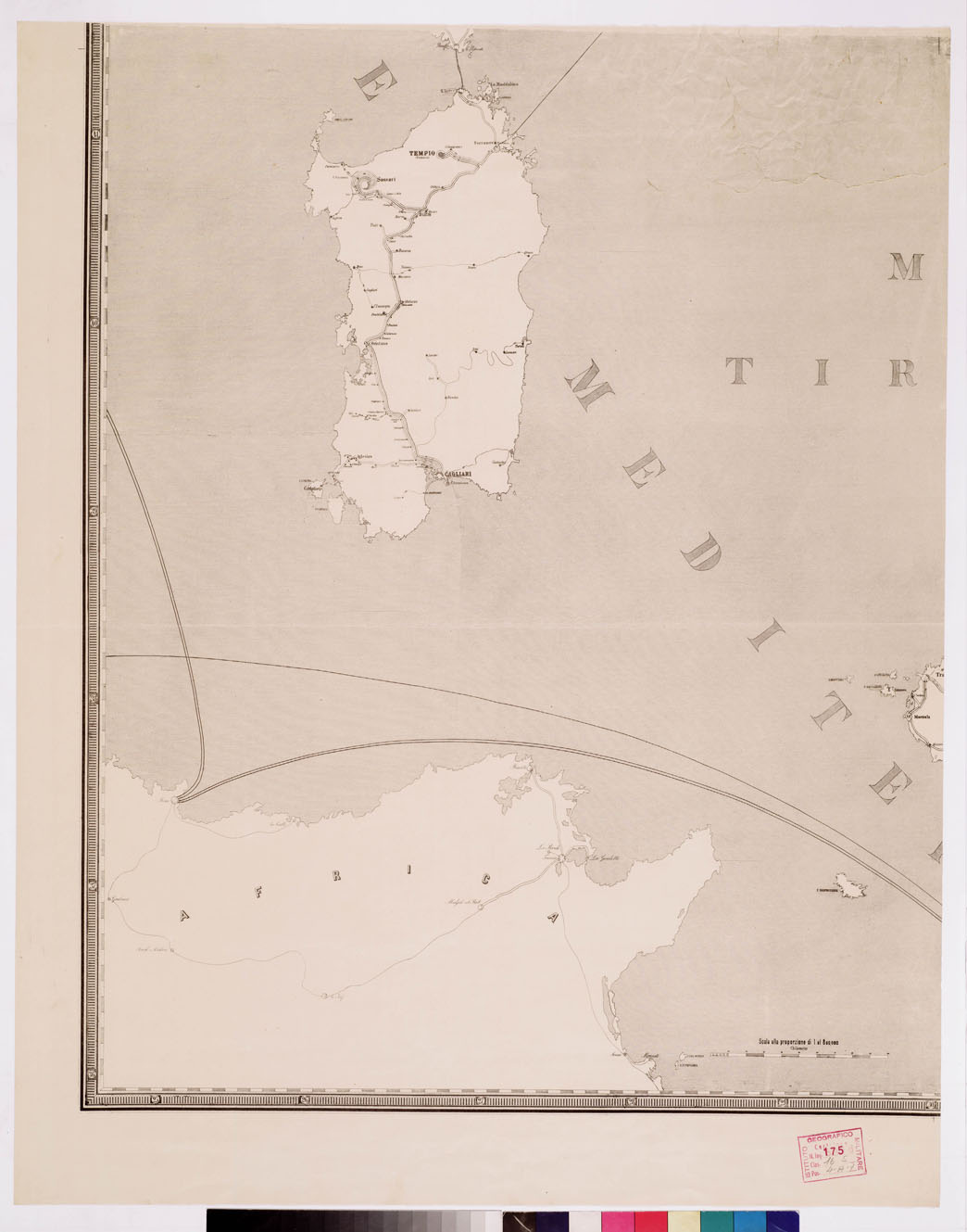 (N:3777) CARTA DELLE COMUNICAZIONI TELEGRAFICHE DEL REGNO D'ITALIA PUBBLICATA DALLA DIREZIONE GENERALE DEI TELEGRAFI. ROMA 1 MAGGIO 1880. - Foglio 3 (B0008692) Carte e stampe antiche: riproduzione a colori su carta (formato A1)