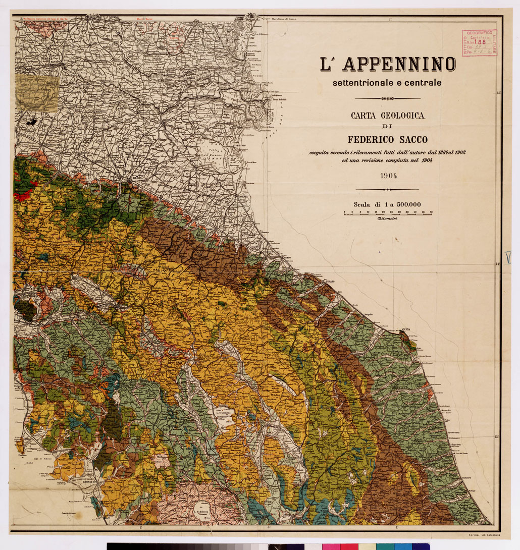 (N:11137) L'APPENNINO SETTENTRIONALE E CENTRALE CARTA GEOLOGICA DI FEDERICO SACCO - Tavola 2 (B0008737) Carte e stampe antiche: riproduzione a colori su carta (formato A1)
