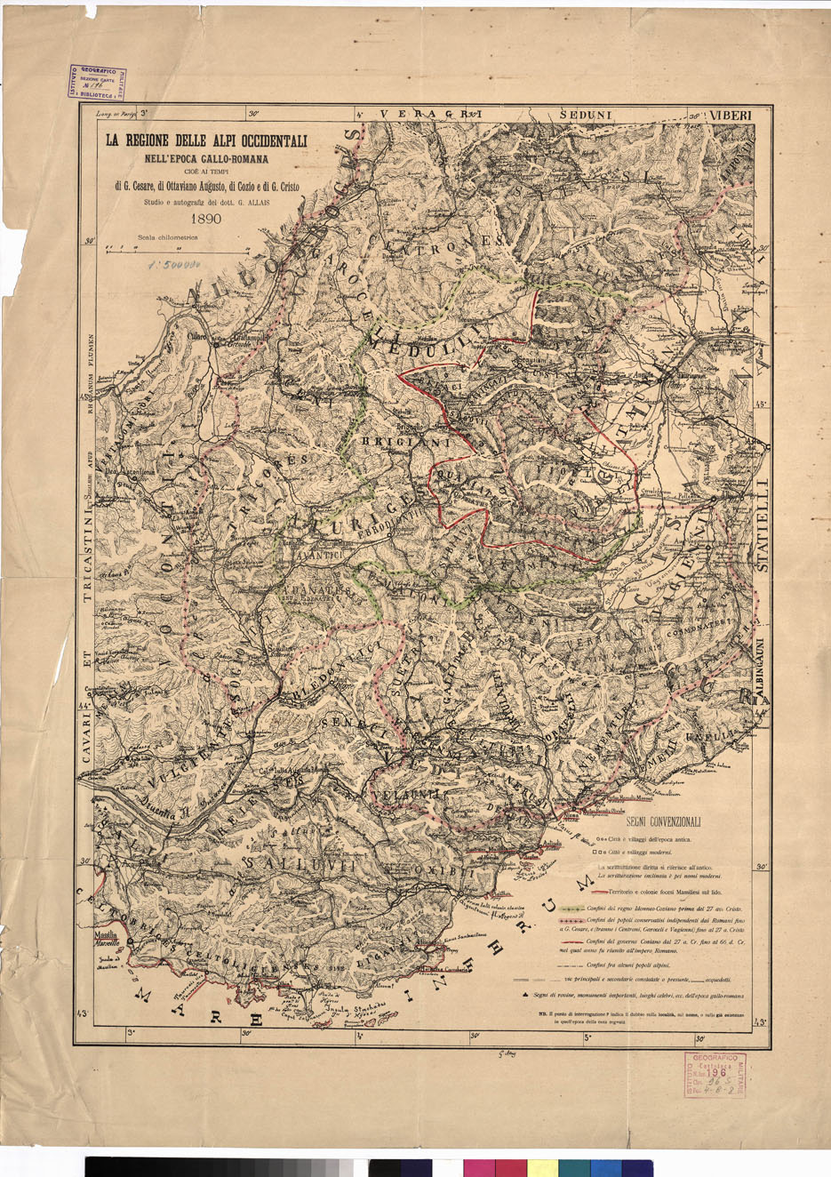 (N:11272) LA REGIONE DELLE ALPI OCCIDENTALI... (B0008738) Carte e stampe antiche: riproduzione a colori su carta (formato A1)