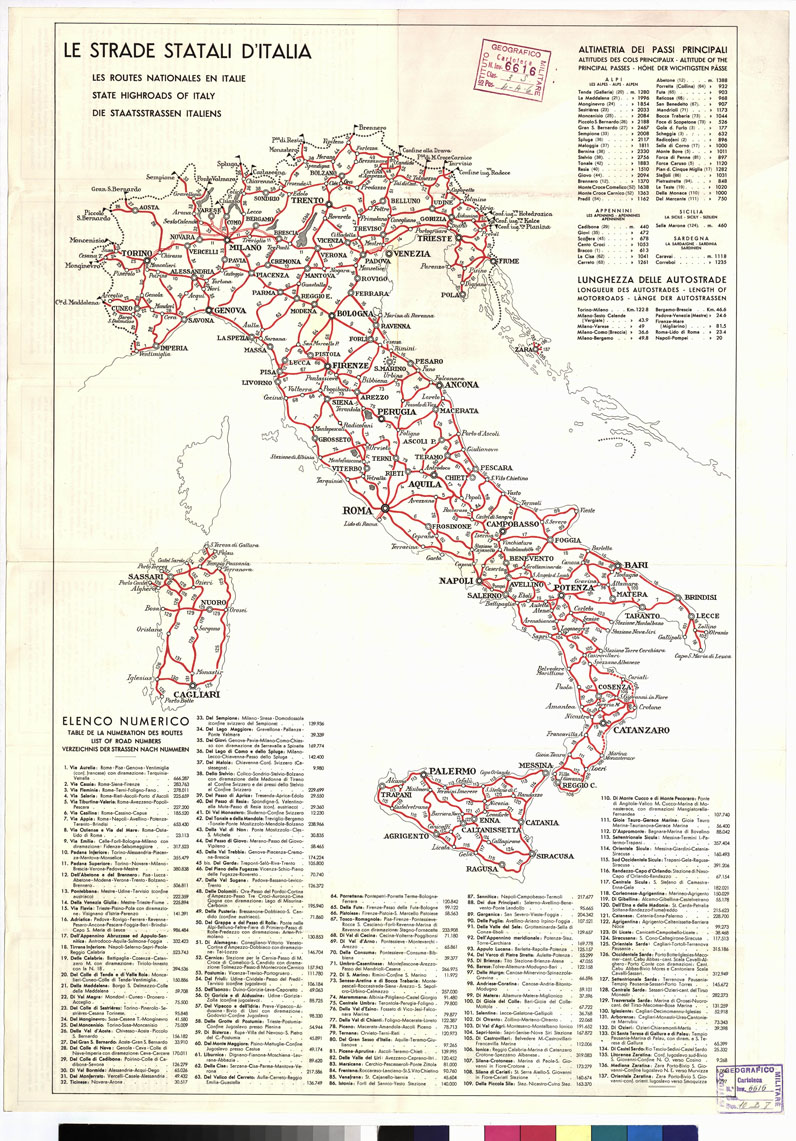 (N:11522) LE STRADE STATALI D'ITALIA (B0008743) Carte e stampe antiche: riproduzione a colori su carta (formato A1)