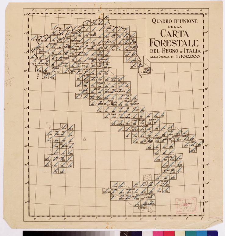 (N:4818) CARTA FORESTALE DEL REGNO D'ITALIA - QUADRO D'UNIONE (B0008766) Carte e stampe antiche: riproduzione a colori su carta (formato A1)