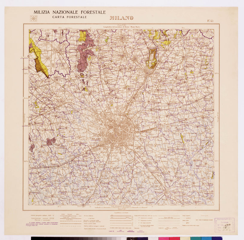 (N:4753) CARTA FORESTALE DEL REGNO D'ITALIA... - Foglio 45 MILANO (B0008815) Carte e stampe antiche: riproduzione a colori su carta (formato A1)