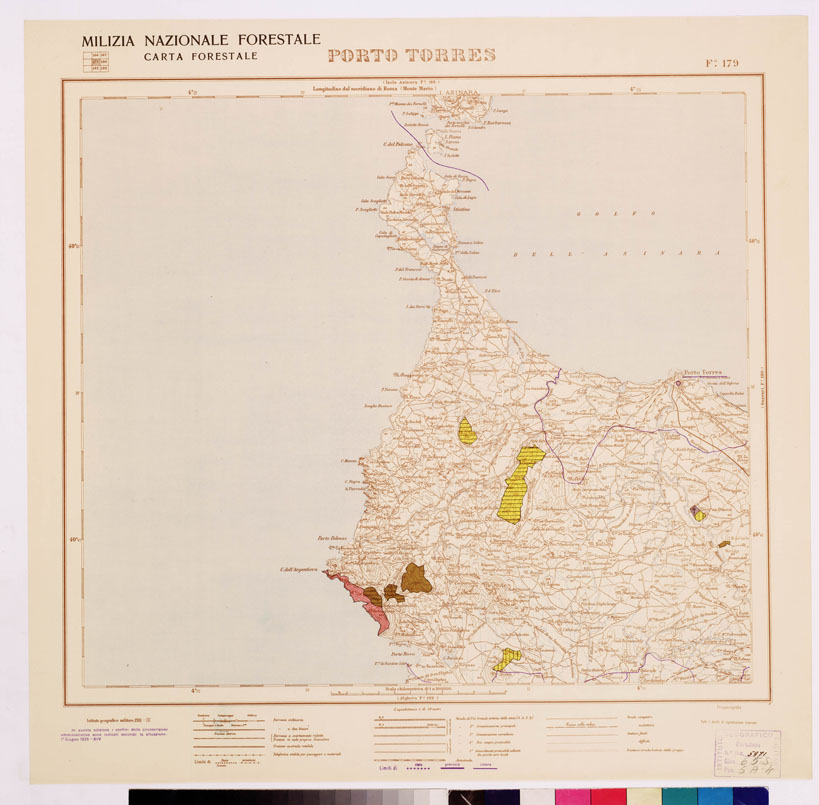 (N:4628) CARTA FORESTALE DEL REGNO D'ITALIA... - Foglio 179 PORTO TORRES (B0008950) Carte e stampe antiche: riproduzione a colori su carta (formato A1)