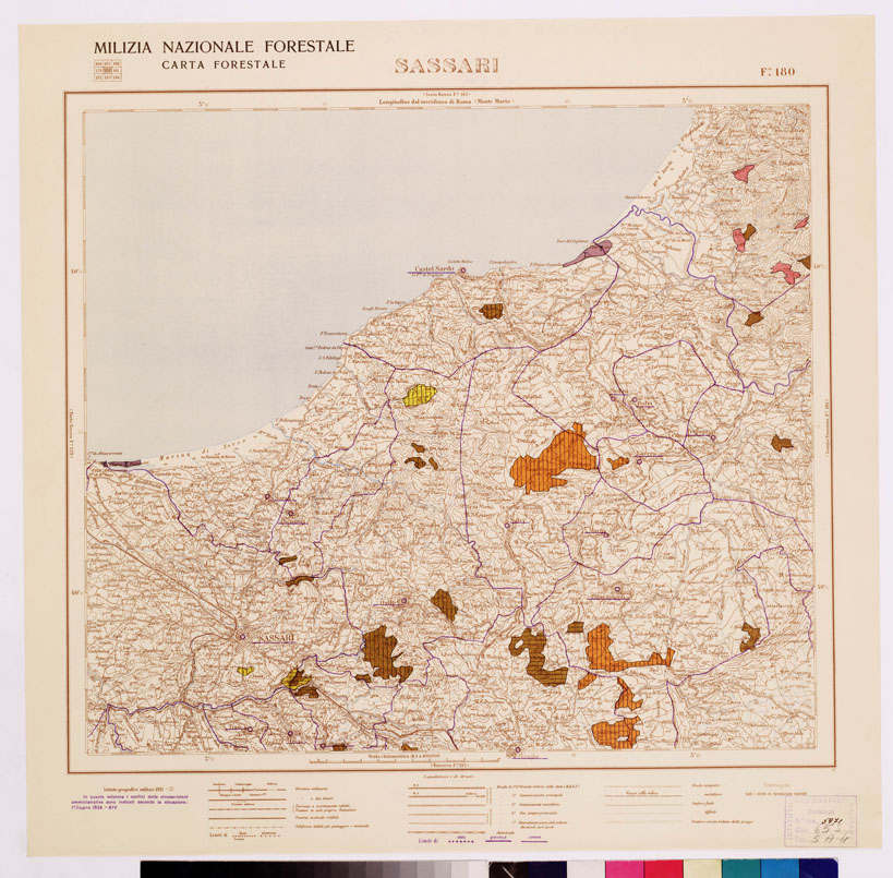 (N:4630) CARTA FORESTALE DEL REGNO D'ITALIA... - Foglio 180 SASSARI (B0008951) Carte e stampe antiche: riproduzione a colori su carta (formato A1)