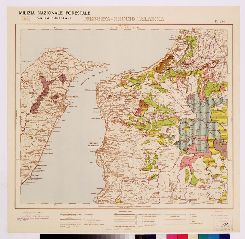(N:4708) CARTA FORESTALE DEL REGNO D'ITALIA MILIZIA NAZIONALE FORESTALE CARTA FORESTALE- Foglio 254 MESSINA-REGGIO CALABRI (B0009021) Carte e stampe antiche: riproduzione a colori su carta (formato A1)