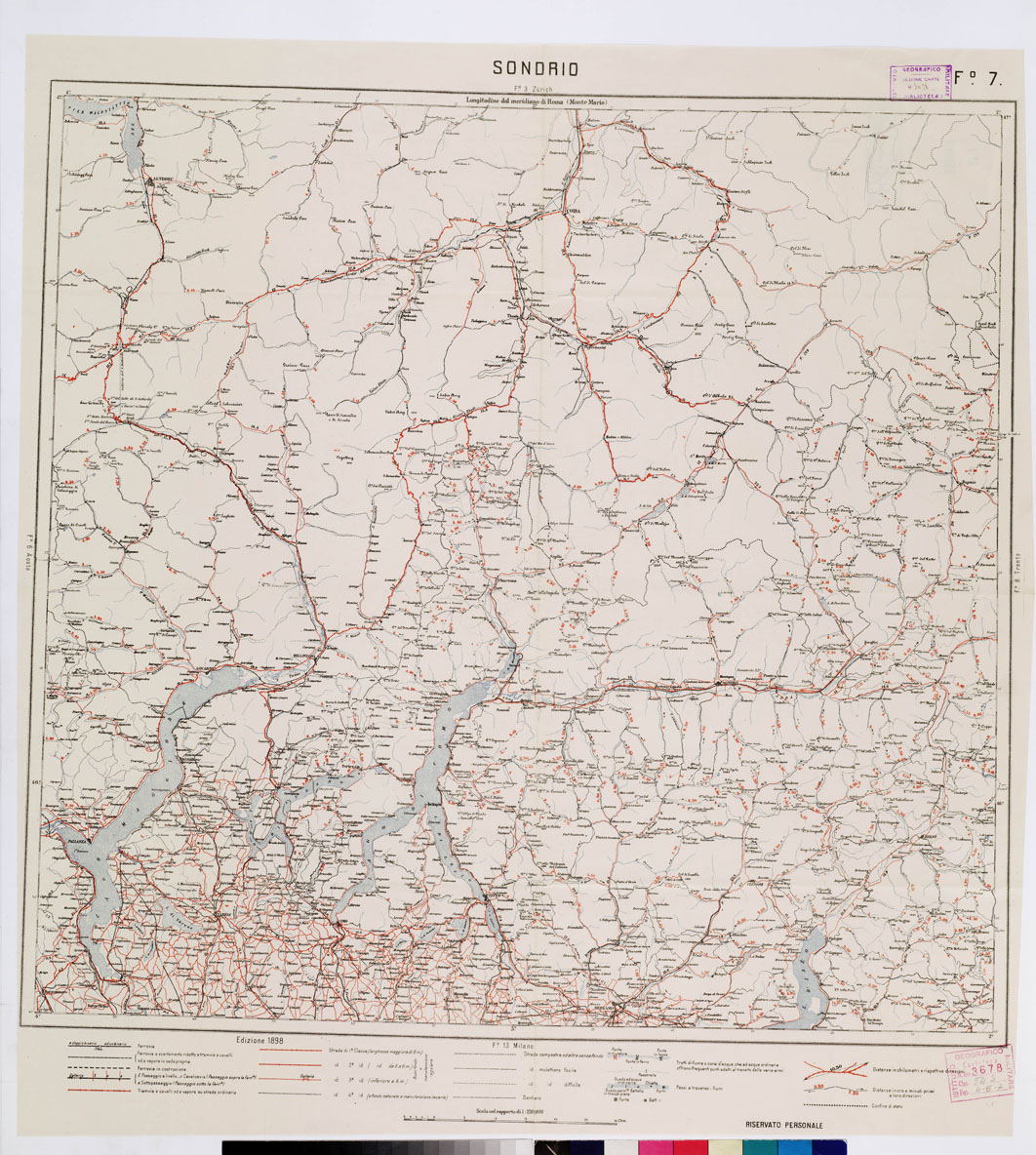 (N:5645) CARTA LOGISTICA D'ITALIA - Foglio 7 SONDRIO (B0009047) Carte e stampe antiche: riproduzione a colori su carta (formato A1)