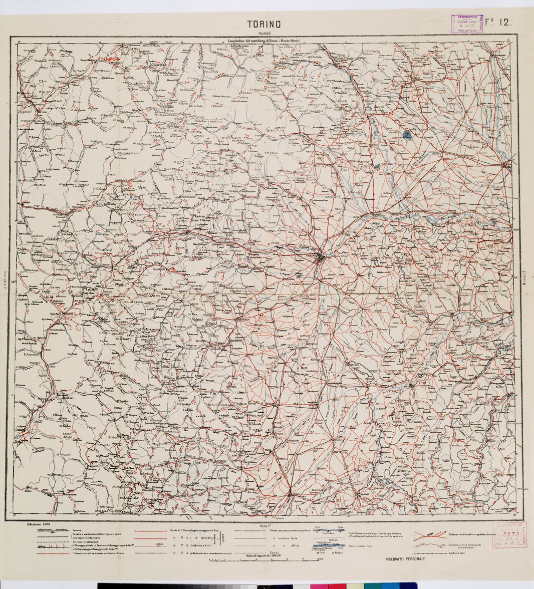 (N:5603) CARTA LOGISTICA D'ITALIA - Foglio 12 TORINO (B0009052) Carte e stampe antiche: riproduzione a colori su carta (formato A1)