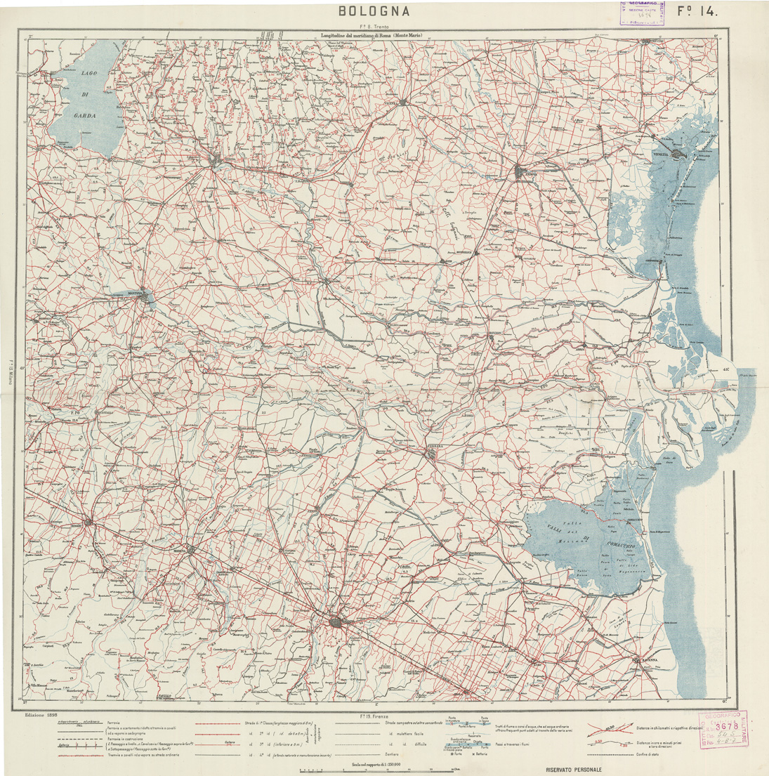 (N:5606) CARTA LOGISTICA D'ITALIA - Foglio 14 BOLOGNA (B0009057) Carte e stampe antiche: riproduzione a colori su carta (formato A1)