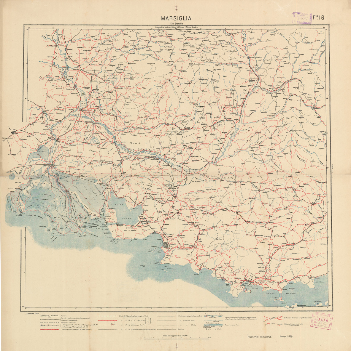 (N:5610) CARTA LOGISTICA D'ITALIA - Foglio 16 MARSILIA (B0009061) Carte e stampe antiche: riproduzione a colori su carta (formato A1)