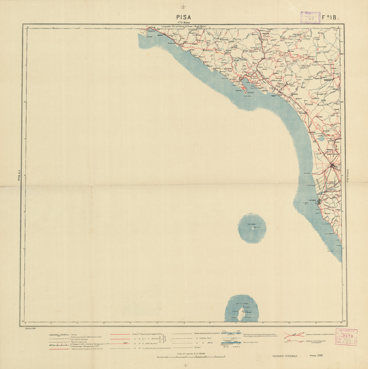 (N:5614) CARTA LOGISTICA D'ITALIA - Foglio 18 PISA (B0009065) Carte e stampe antiche: riproduzione a colori su carta (formato A1)