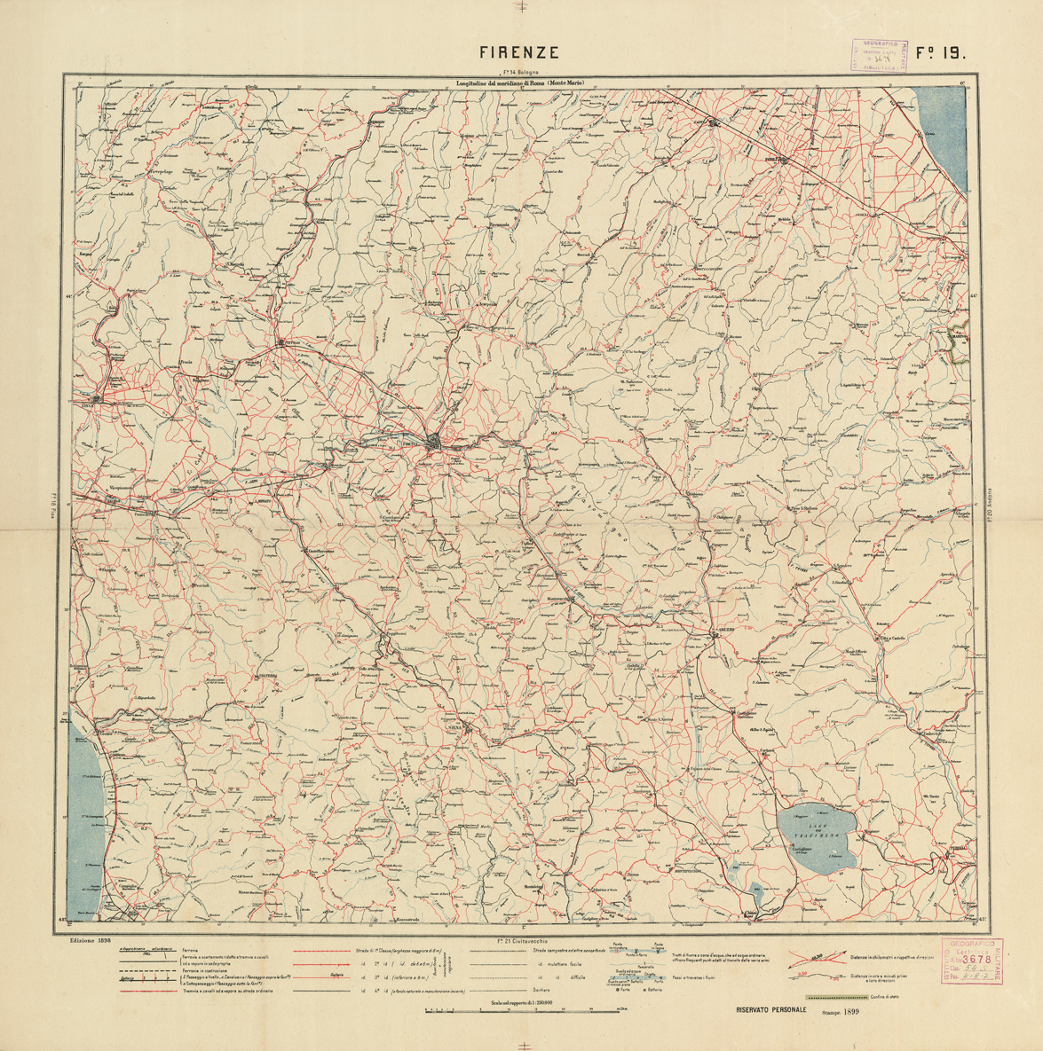 (N:5616) CARTA LOGISTICA D'ITALIA - Foglio 19 FIRENZE (B0009067) Carte e stampe antiche: riproduzione a colori su carta (formato A1)