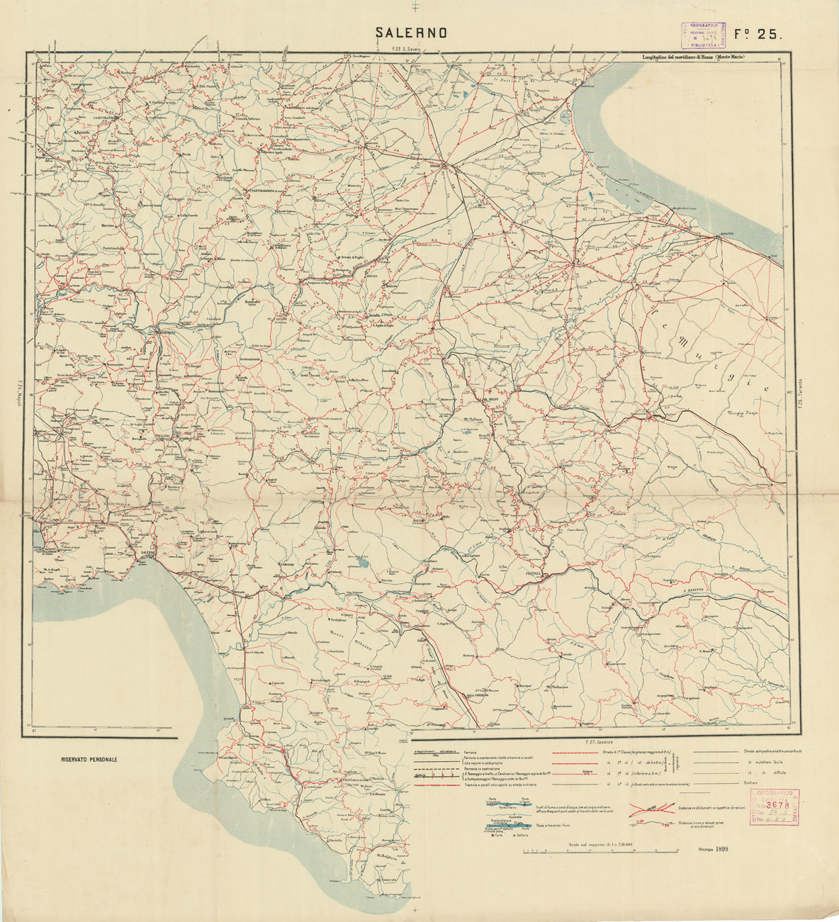 (N:5629) CARTA LOGISTICA D'ITALIA - Foglio 25 SALERNO (B0009079) Carte e stampe antiche: riproduzione a colori su carta (formato A1)