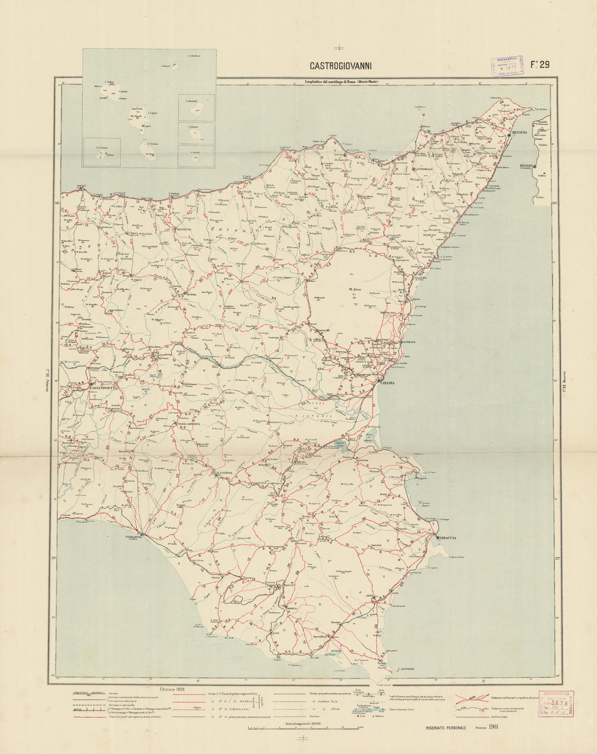 (N:5633) CARTA LOGISTICA D'ITALIA - Foglio 29 CASTROGIOVANNI (B0009083) Carte e stampe antiche: riproduzione a colori su carta (formato A1)