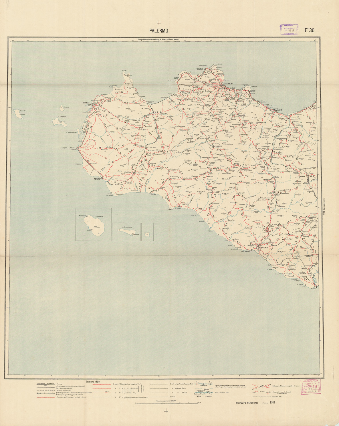 (N:5636) CARTA LOGISTICA D'ITALIA - Foglio 30 PALERMO (B0009085) Carte e stampe antiche: riproduzione a colori su carta (formato A1)