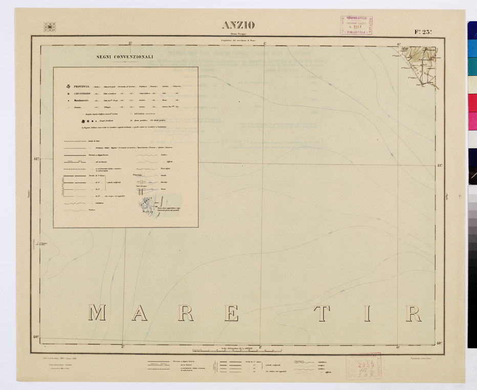(N:1055) CARTA D'ITALIA CON LE INDICAZIONI DELLE CENTRALI PER LA PRODUZIONE DI ENERGIA ELETTRICA, ESISTENTI ED IN COSTRUZIONE A TUTTO LANNO 1920 - Foglio 23 ANZIO (B0009099) Carte e stampe antiche: riproduzione a colori su carta (formato A1)