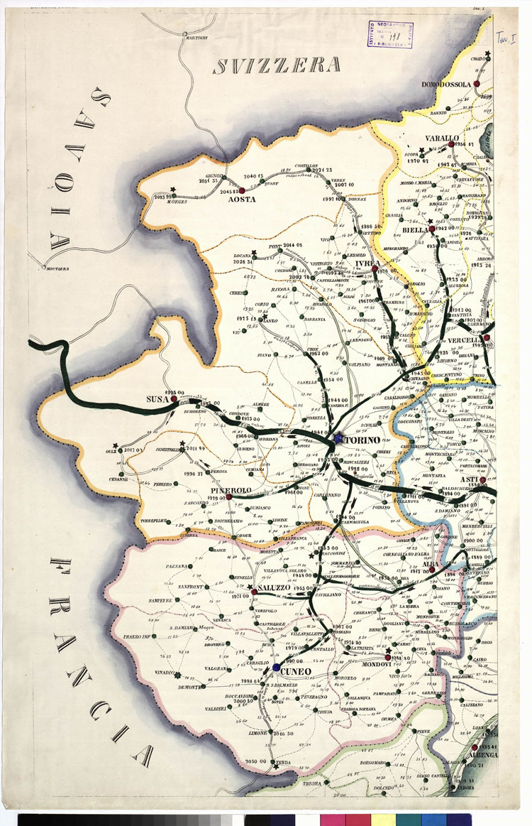(N:5565) CARTA ITINERARIA... - Tavola I (B0009117) Carte e stampe antiche: riproduzione a colori su carta (formato A1)