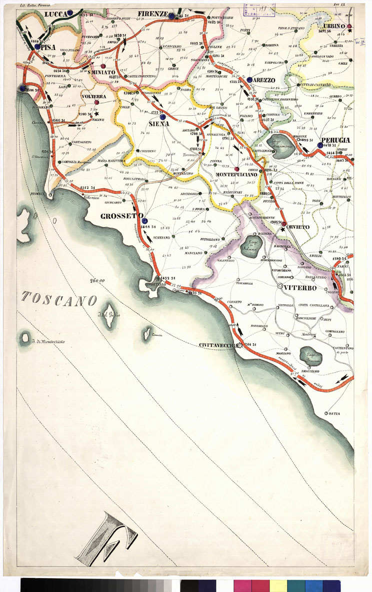 (N:5569) CARTA ITINERARIA... - Tavola IX (B0009125) Carte e stampe antiche: riproduzione a colori su carta (formato A1)