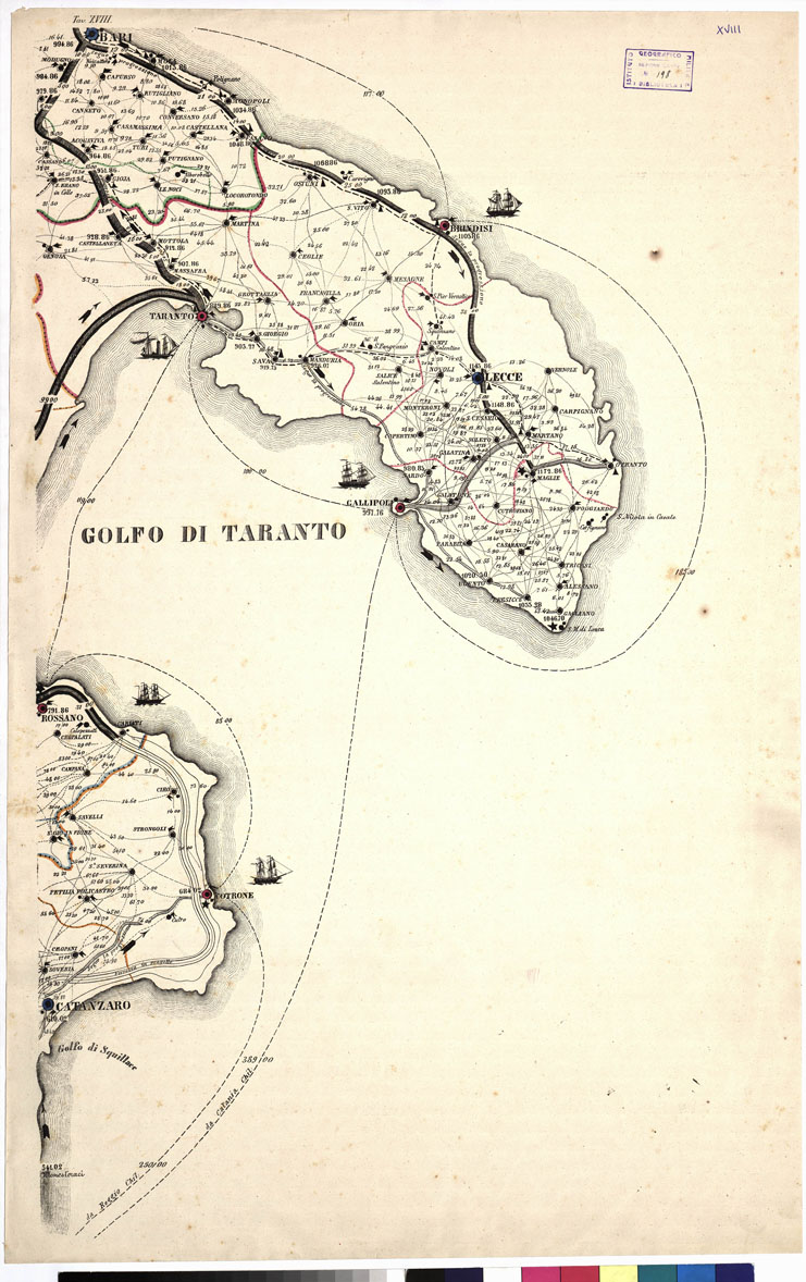 (N:5583) CARTA ITINERARIA... - Tavola XVIII (B0009134) Carte e stampe antiche: riproduzione a colori su carta (formato A1)