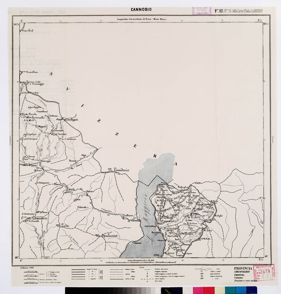 (N:5508) CARTA ITINERARIA PER GLI ALPINI - Foglio 12 CANNOBIO (B0009153) Carte e stampe antiche: riproduzione a colori su carta (formato A1)