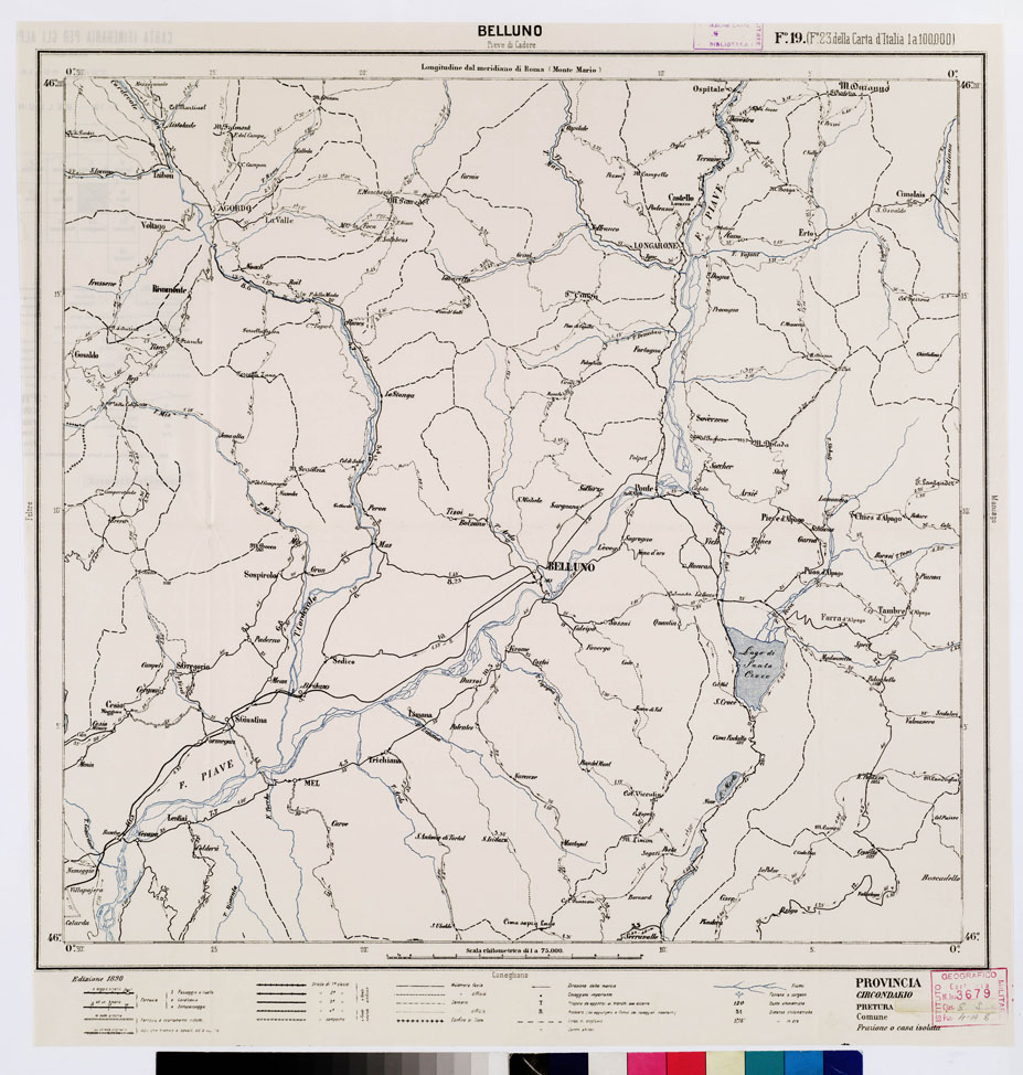 (N:5515) CARTA ITINERARIA PER GLI ALPINI - Foglio 19 BELLUNO (PIEVE DI CADORE) (B0009160) Carte e stampe antiche: riproduzione a colori su carta (formato A1)