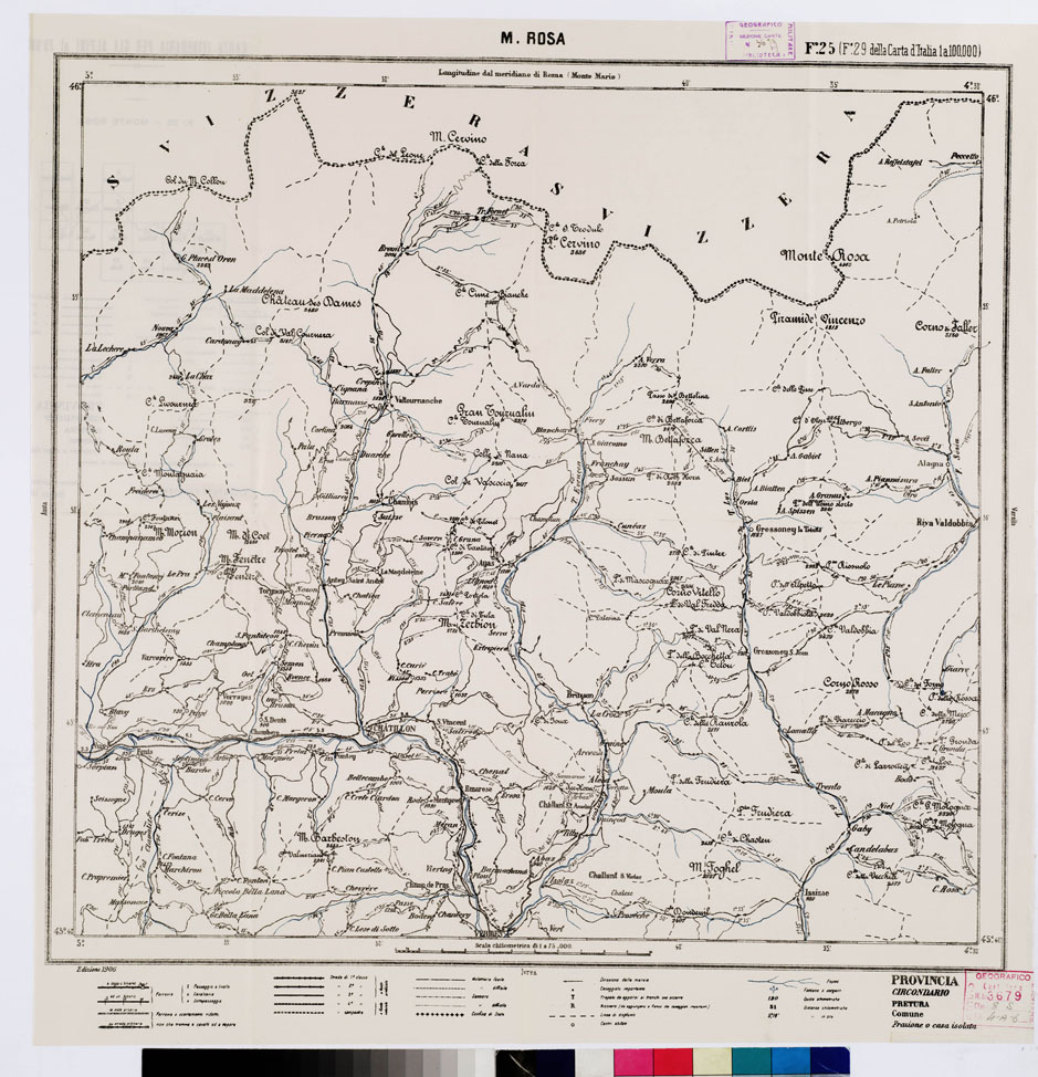 (N:5522) CARTA ITINERARIA PER GLI ALPINI - Foglio 25 MONTE ROSA (B0009166) Carte e stampe antiche: riproduzione a colori su carta (formato A1)