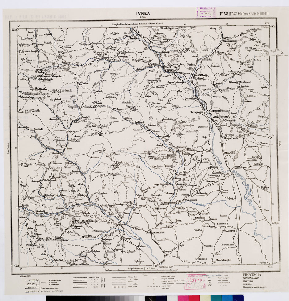 (N:5536) CARTA ITINERARIA PER GLI ALPINI - Foglio 38 IVREA (B0009179) Carte e stampe antiche: riproduzione a colori su carta (formato A1)
