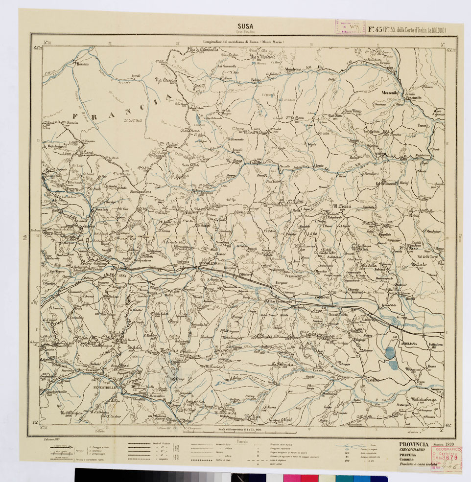 (N:5544) CARTA ITINERARIA PER GLI ALPINI - Foglio 45 SUSA (B0009186) Carte e stampe antiche: riproduzione a colori su carta (formato A1)